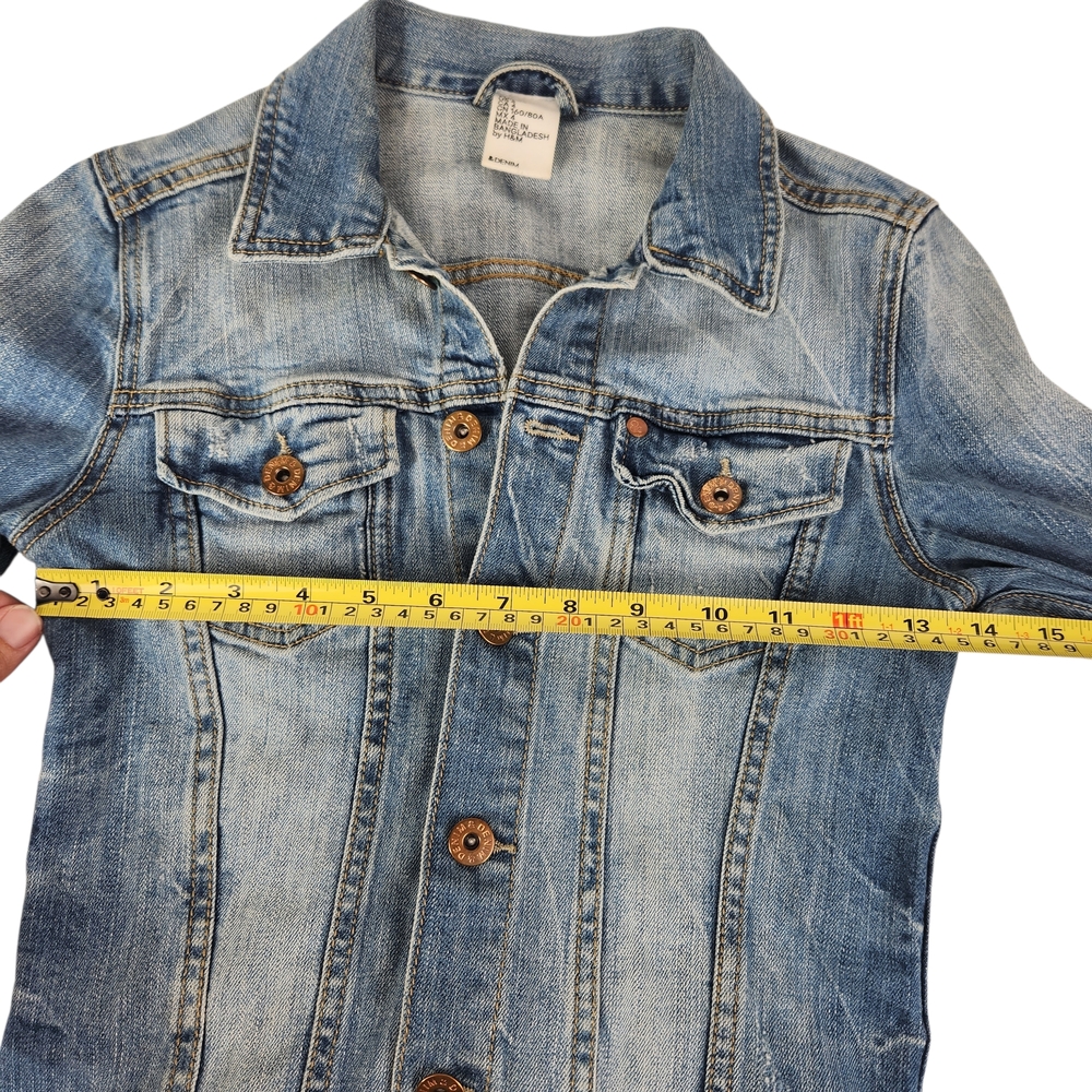 H&M Women's Size 4 Small Blue Denim Jean Jacket Classic Trucker Style - Picture 14 of 15